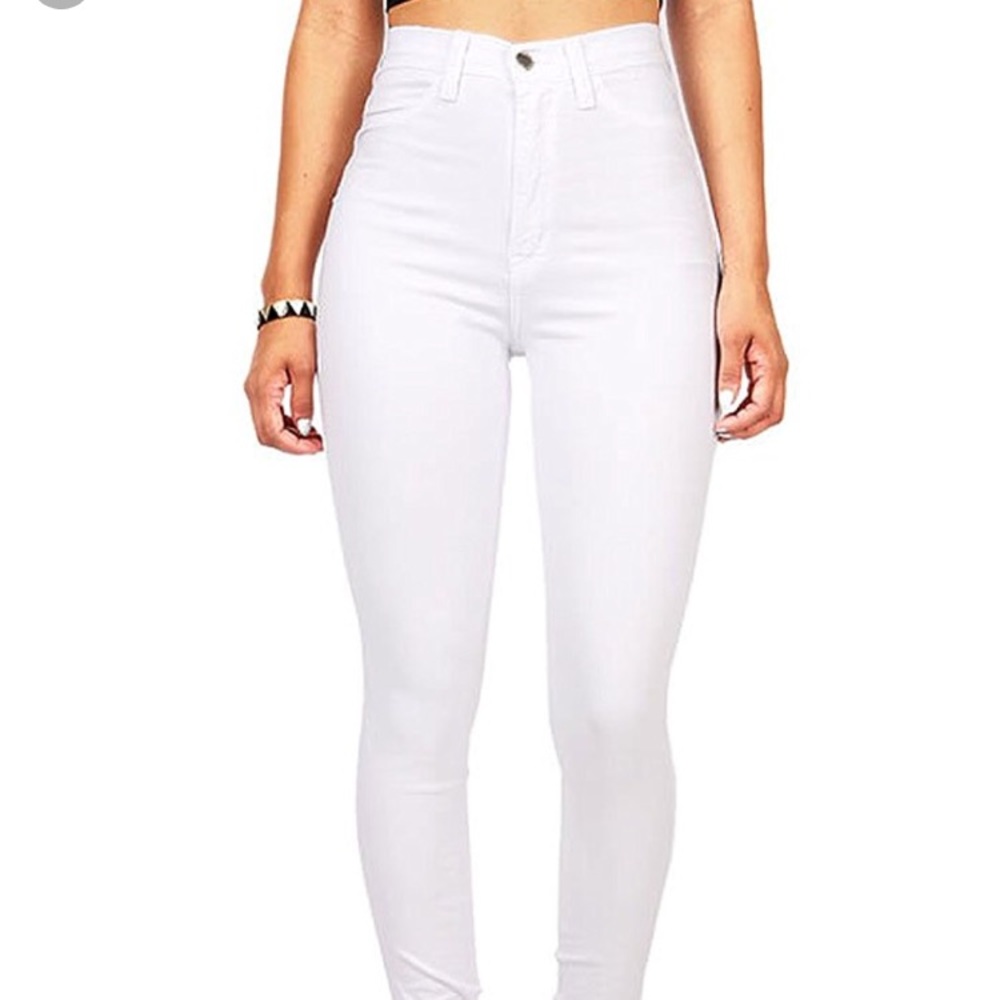 High waisted white skinny jeans